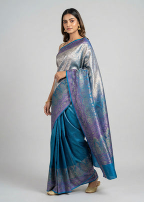 Grey Handloom Jamewar Pure Silk Saree With Blouse Piece