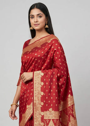 Maroon Banarasi Silk Saree With Blouse Piece