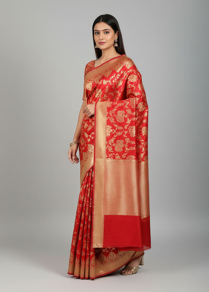 Pink Banarasi Silk Saree With Blouse Piece