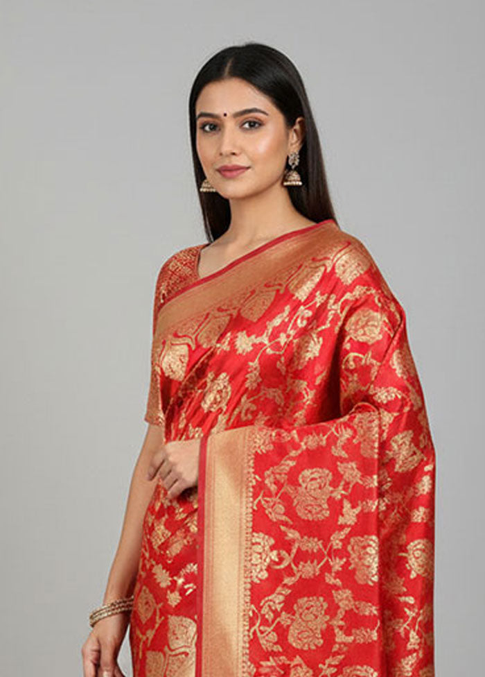Pink Banarasi Silk Saree With Blouse Piece