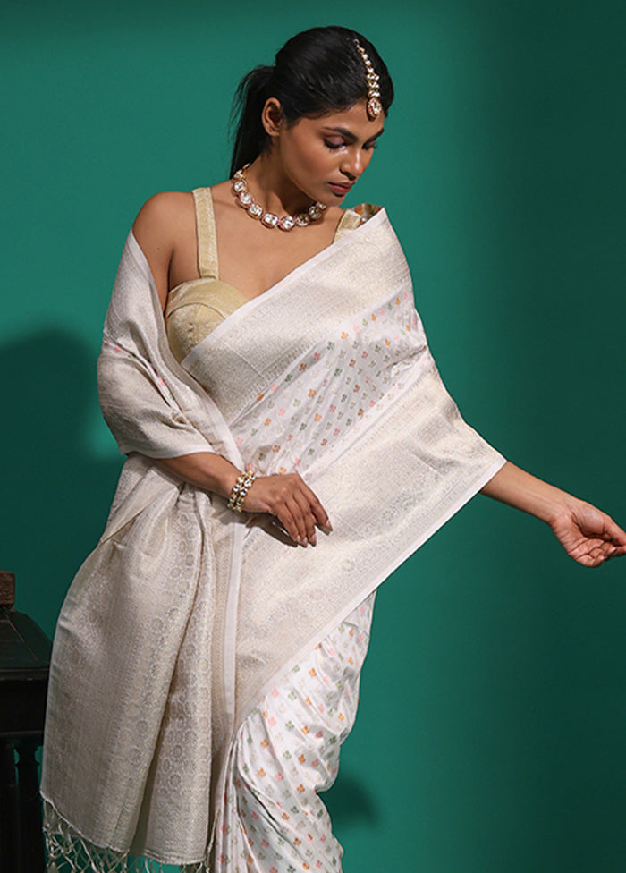 White Dupion Silk Saree With Blouse Piece