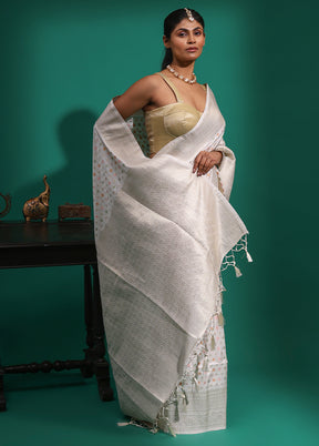 White Dupion Silk Saree With Blouse Piece