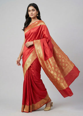 Pink Uppada Silk Saree With Blouse Piece