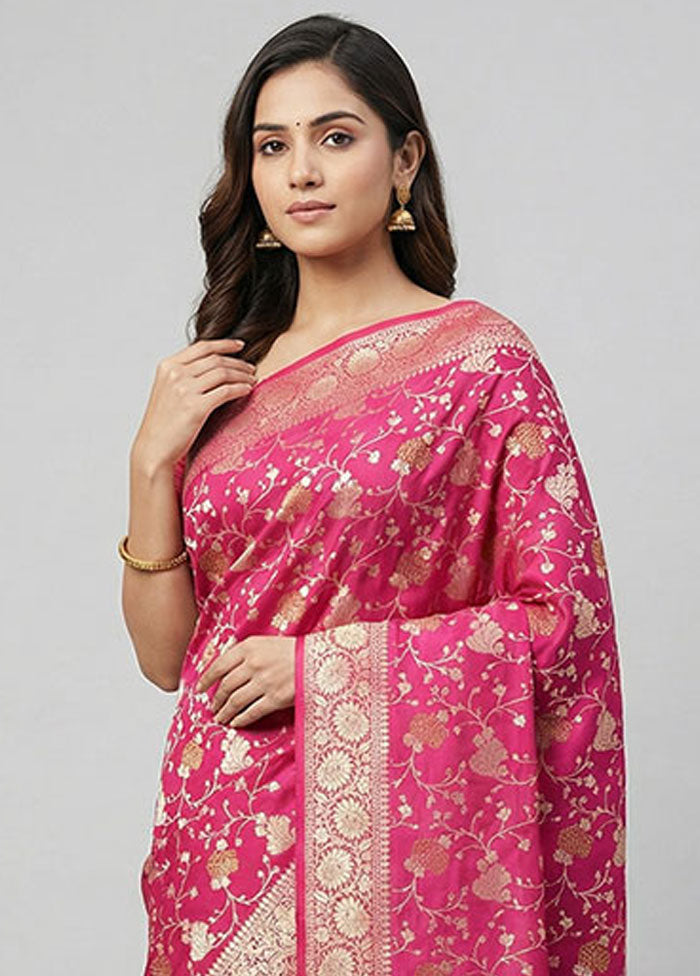 Pink Uppada Silk Saree With Blouse Piece