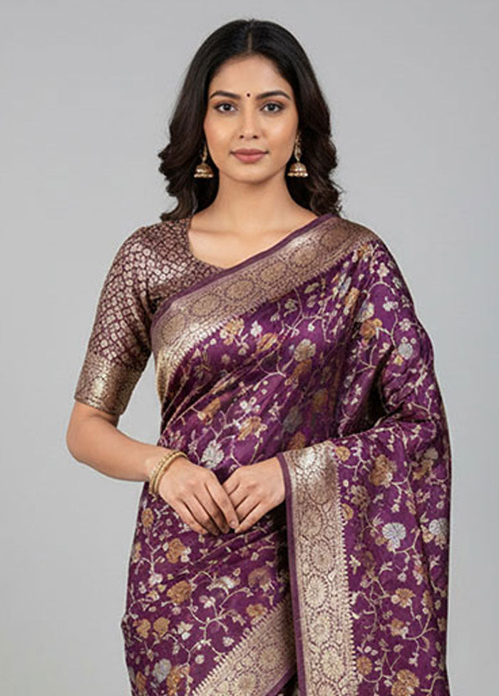 Purple Uppada Silk Saree With Blouse Piece