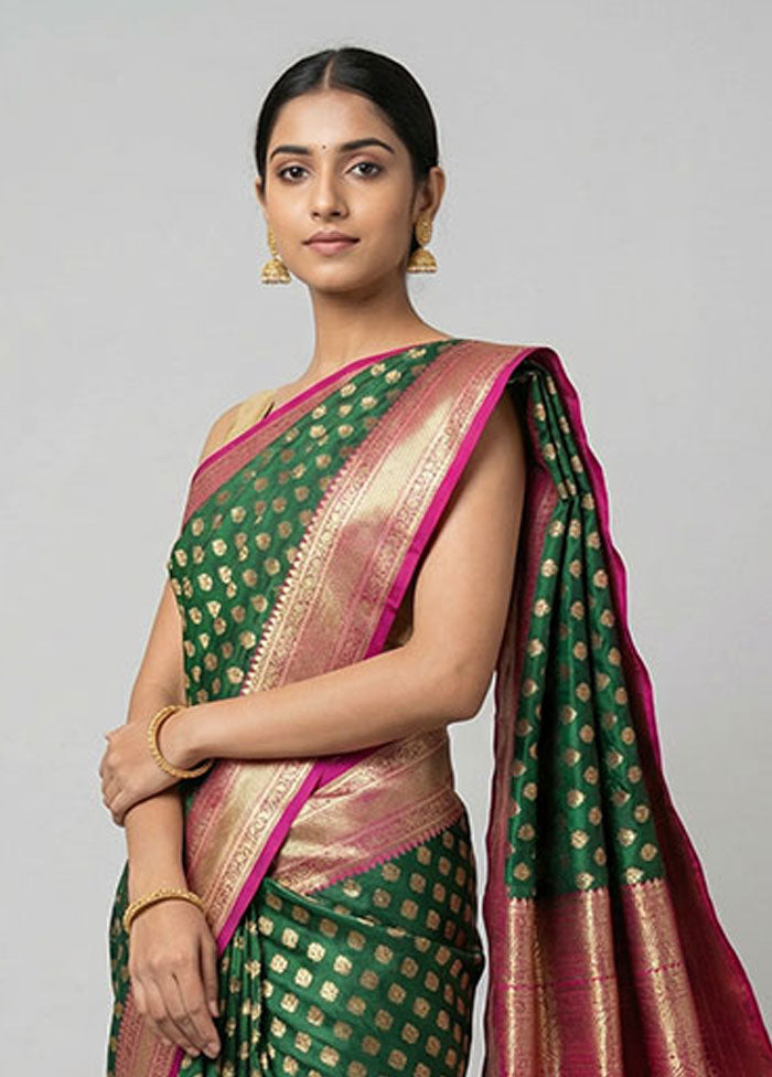 Green Uppada Silk Saree With Blouse Piece