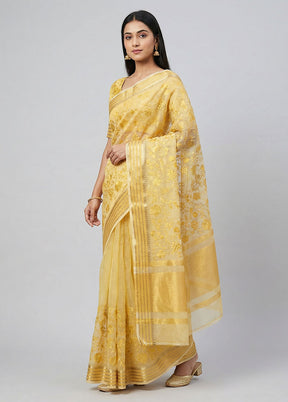 Cream Cotton Saree With Blouse Piece