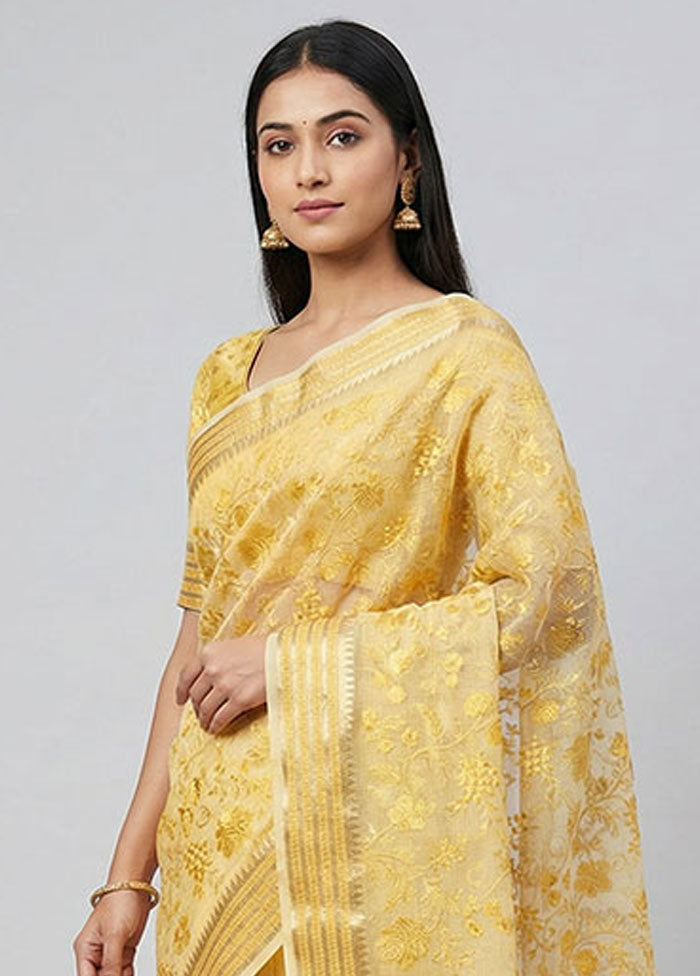 Cream Cotton Saree With Blouse Piece
