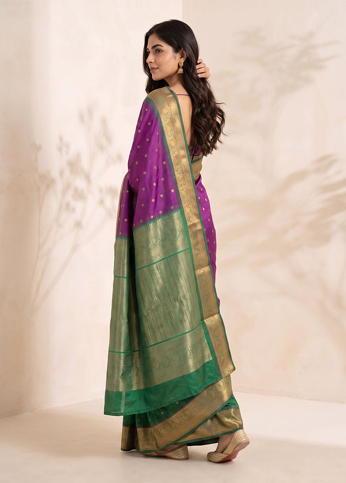 Purple Handloom Kanjivaram Pure Silk Saree With Blouse Piece