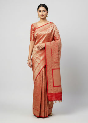 Red Handloom Katan Pure Silk Saree With Blouse Piece