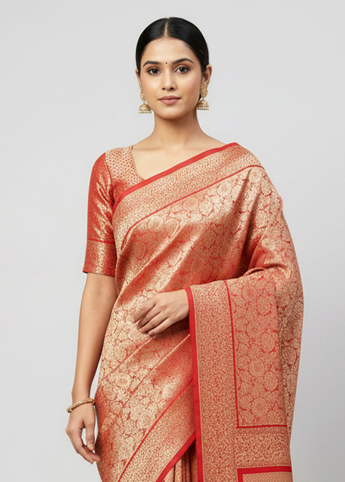 Red Handloom Katan Pure Silk Saree With Blouse Piece