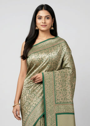 Green Handloom Katan Pure Silk Saree With Blouse Piece
