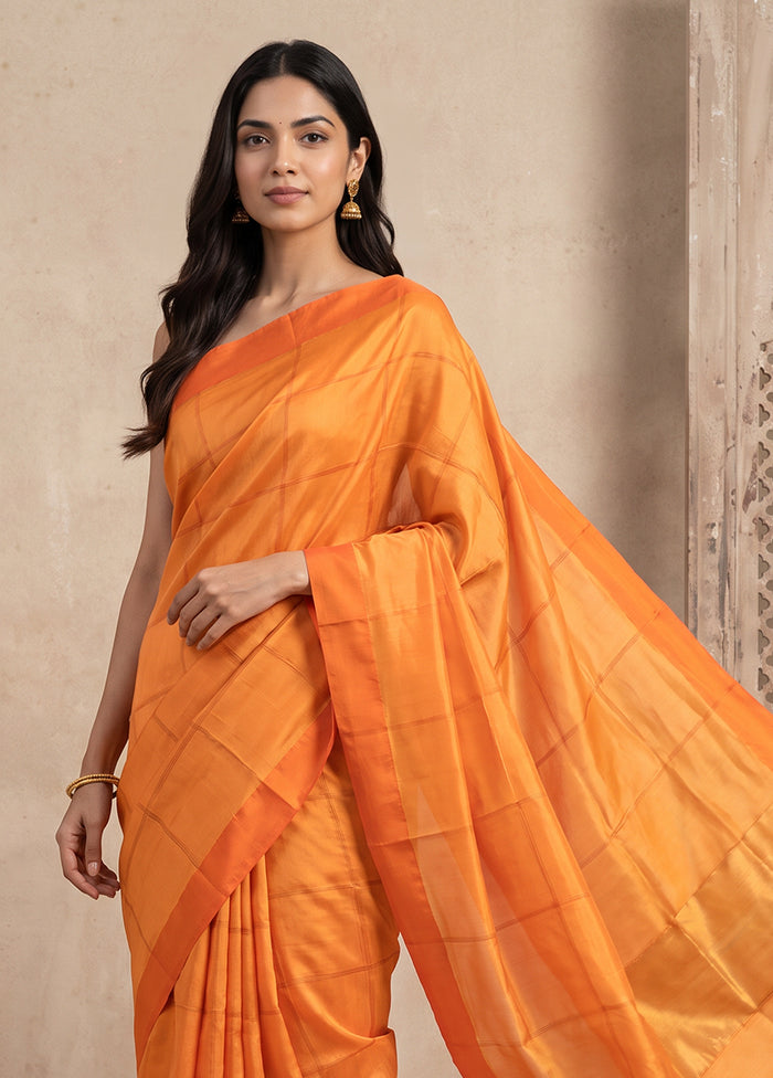 Orange Printed Pure Silk Saree Without Blouse Piece
