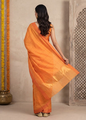 Orange Printed Pure Silk Saree Without Blouse Piece