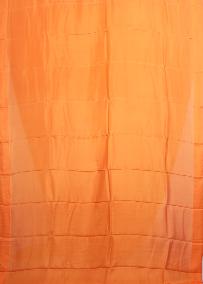 Orange Printed Pure Silk Saree Without Blouse Piece