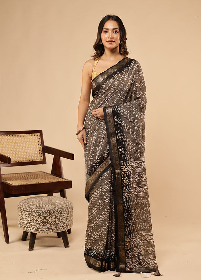 Grey Dupion Silk Saree With Blouse Piece