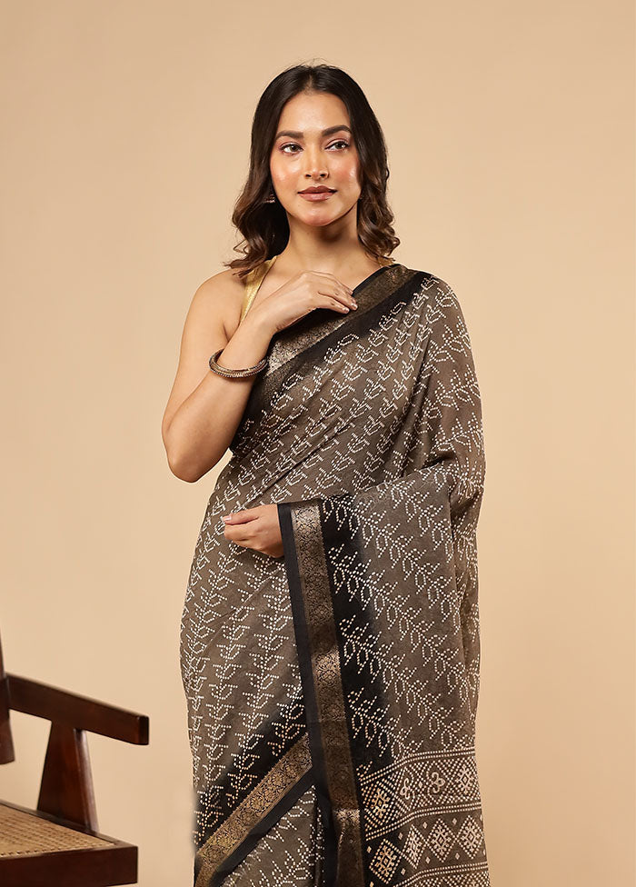Grey Dupion Silk Saree With Blouse Piece