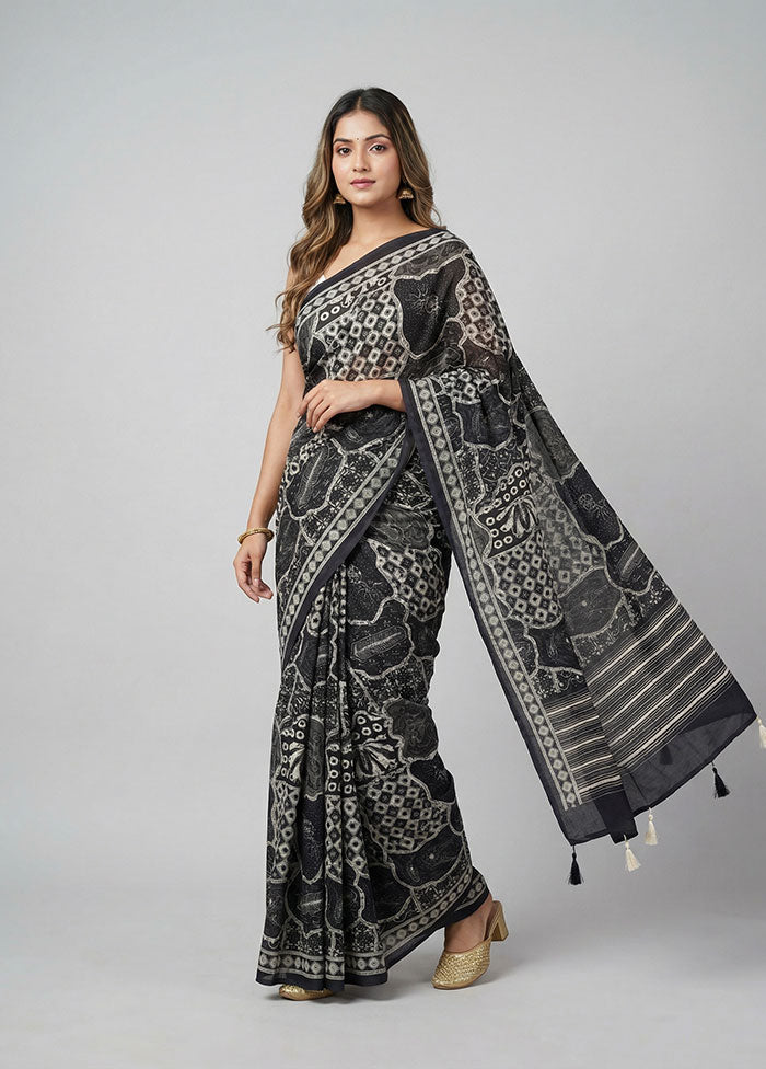 Black Dupion Silk Saree With Blouse Piece