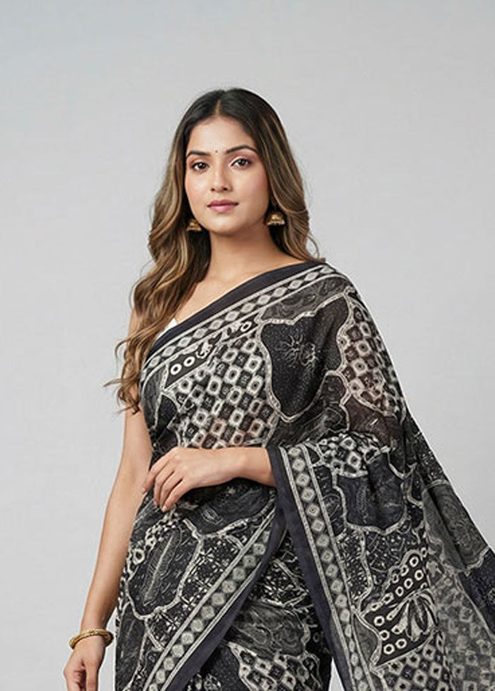 Black Dupion Silk Saree With Blouse Piece