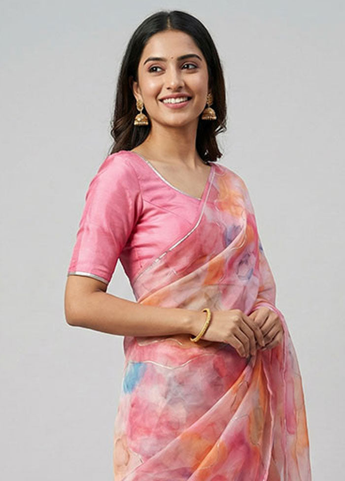 Pink Organza Saree With Blouse Piece