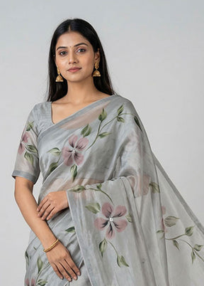 Grey Organza Saree With Blouse Piece
