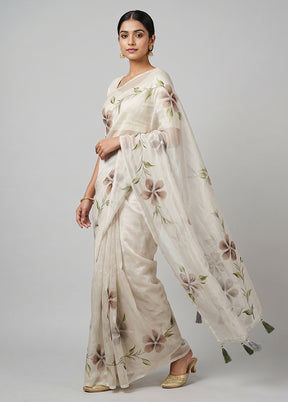 Grey Organza Saree With Blouse Piece