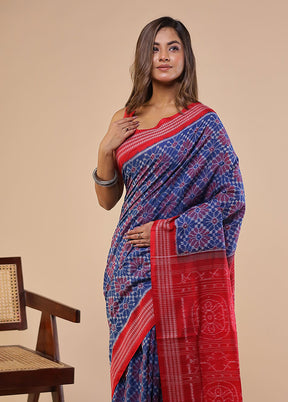Blue Handloom Bomkai Pure Silk Saree With Blouse Piece