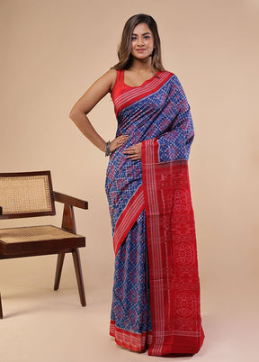 Blue Handloom Bomkai Pure Silk Saree With Blouse Piece