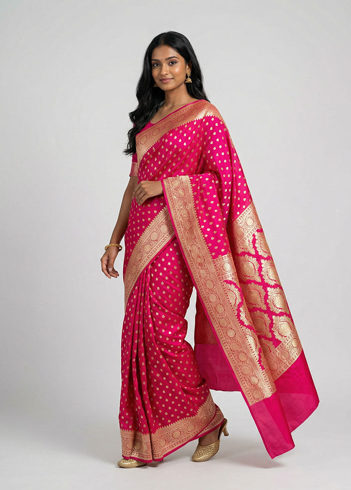 Pink Banarasi Silk Saree With Blouse Piece