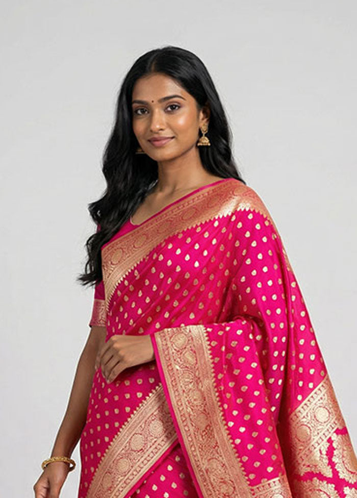 Pink Banarasi Silk Saree With Blouse Piece