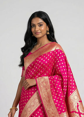 Pink Banarasi Silk Saree With Blouse Piece