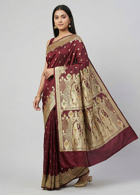 Brown Banarasi Silk Saree With Blouse Piece