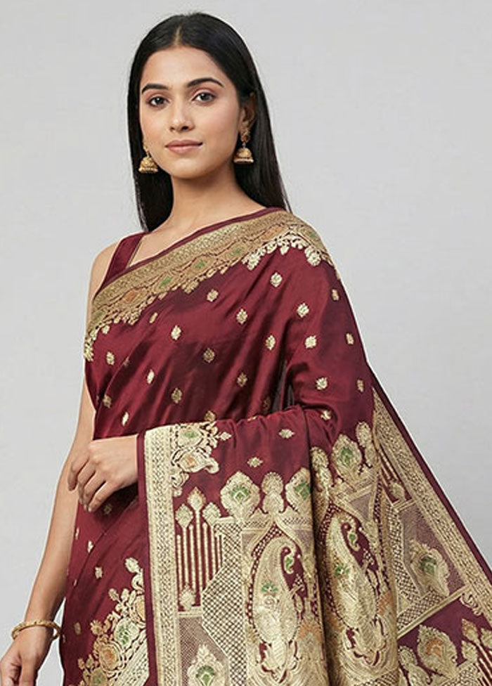 Brown Banarasi Silk Saree With Blouse Piece