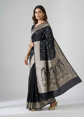 Black Banarasi Silk Saree With Blouse Piece