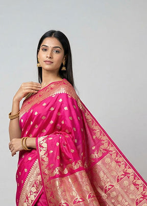 Pink Banarasi Silk Saree With Blouse Piece