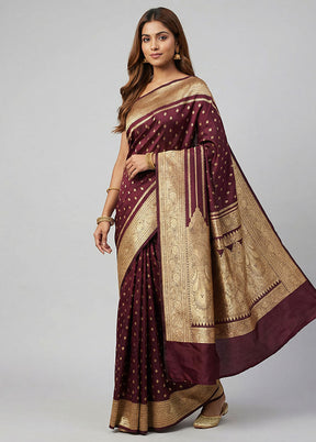 Brown Banarasi Silk Saree With Blouse Piece