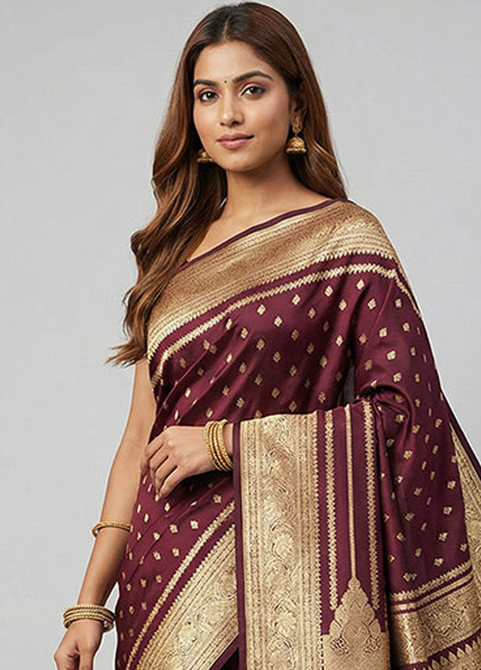 Brown Banarasi Silk Saree With Blouse Piece
