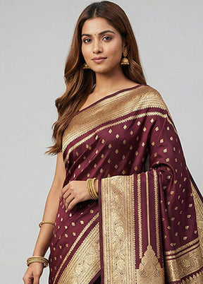 Brown Banarasi Silk Saree With Blouse Piece