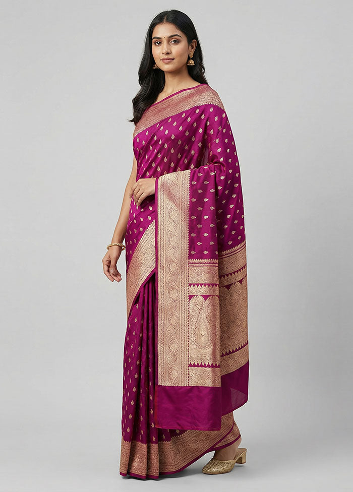 Purple Banarasi Silk Saree With Blouse Piece