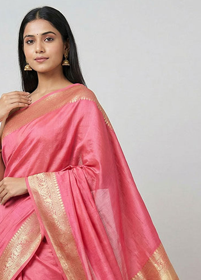 Pink Dupion Silk Saree With Blouse Piece
