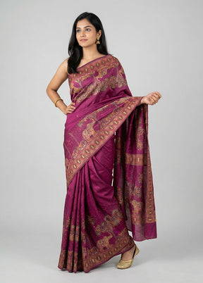 Purple Dupion Silk Saree With Blouse Piece