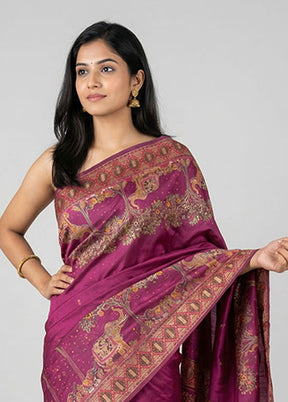 Purple Dupion Silk Saree With Blouse Piece