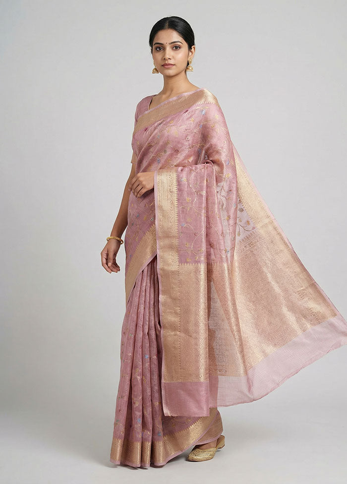 Pink Tissue Silk Saree With Blouse Piece