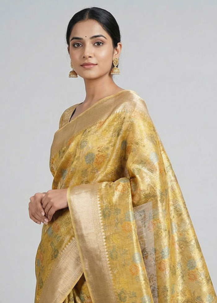 Yellow Tissue Silk Saree With Blouse Piece