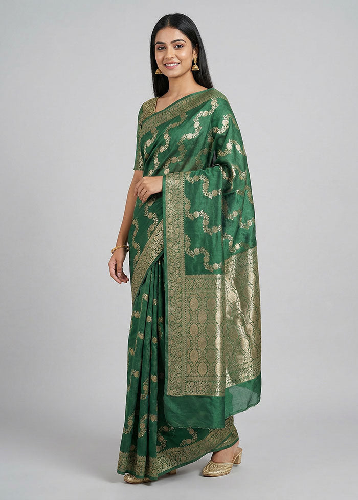 Green Dupion Silk Saree With Blouse Piece