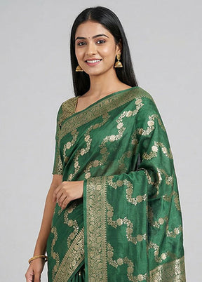 Green Dupion Silk Saree With Blouse Piece