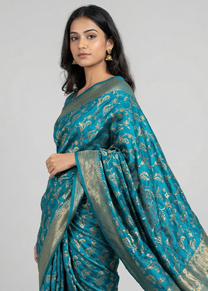 Blue Dupion Silk Saree With Blouse Piece