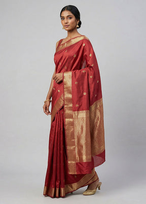 Maroon Dupion Silk Saree With Blouse Piece