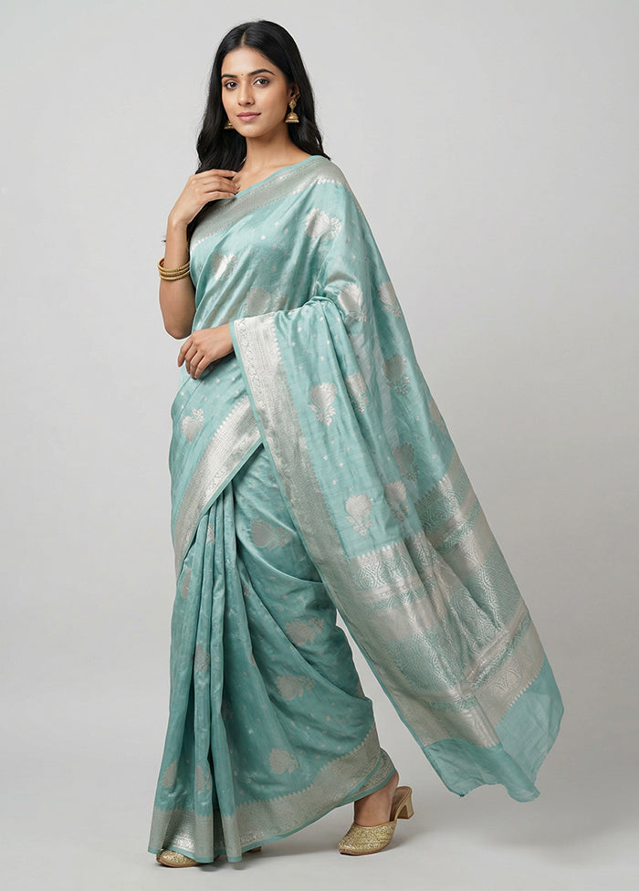 Green Dupion Silk Saree With Blouse Piece