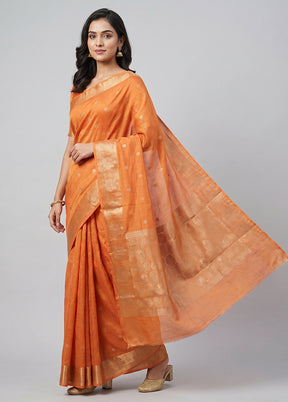 Orange Dupion Silk Saree With Blouse Piece